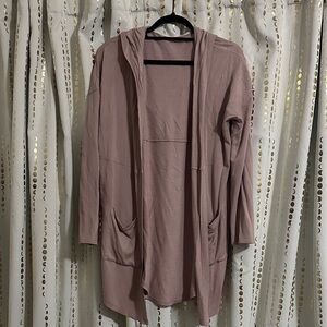 Pink Hooded Cardigan with Pockets